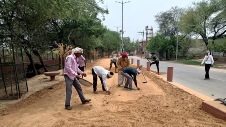 मुडिया पूर्णिमा से पहले दुरुस्त हुआ 21 किलोमीटर परिक्रमा मार्ग, कच्चे हिस्सों पर डलवाई गई मिट्टी।