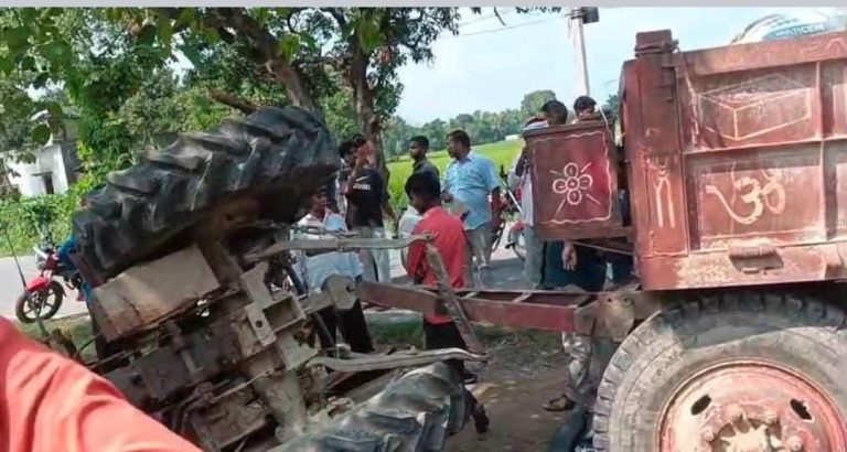 ट्रैक्टर ट्राली मोटरसाइकिल में हुई भिड़ंत 50 वर्षीय व्यक्ति घायल।